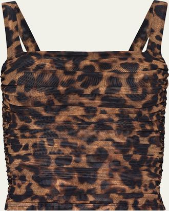 L'agence Leopard Rasha Shirred Tank Top