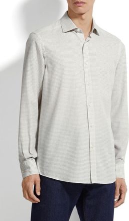 Ermenegildo Zegna Cashco Gingham Check Cotton & Cashmere Button-Up Shirt in Light Grey /White at Nordstrom, Size Xxx-Large