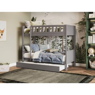 Flair Bea Shorty Wooden Bunk Bed with Trundle in Grey | Size: Junior