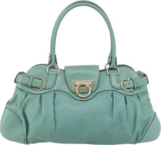 Ferragamo Gancini Handbag Leather Green Leather Handbag (Pre-Owned)