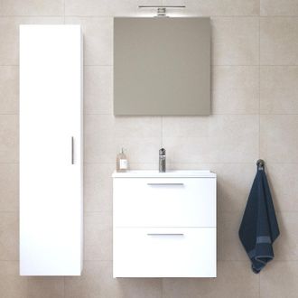 Vitra Set Mia Juego De Muebles 59x61x39,5cm Con Espejo, Lavabo, Iluminaci&oacute;n Led + Armario 145x35x35cm, Blanco Alto Brillo