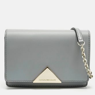 Emporio Armani Light Blue Leather Astrid Chain Crossbody Bag