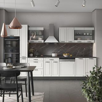 Vicco Cucina componibile R-Line, Bianco casa di campagna/antracite, 350 cm con armadio alto, senza piano di lavoro