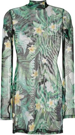 Philipp Plein graphic-print long-sleeve mini dress - women - Cotton/Elastane - L - Green
