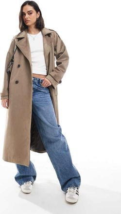 Asos premium suedette trench coat in beige-Black