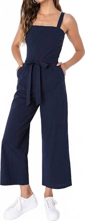 Lulus Womens Lucky For Me Cotton Sleeveless Cropped Jumpsuit In Navy Blue