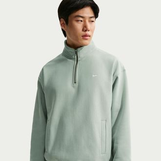 Nike Mens Solo Swoosh Fleece Quarter-Zip Top in Green | HV1094-006