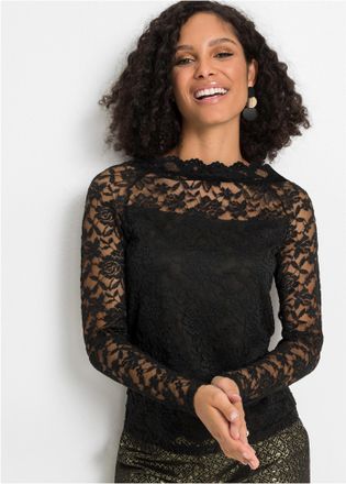 Bonprix Langarmshirt BONPRIX, Damen, Gr. 56/58 (XXXL), schwarz, Obermaterial: 95% Polyamid, 5% Elasthan. Futter: 100% Polyester, unifarben, slim fit, Shirts L