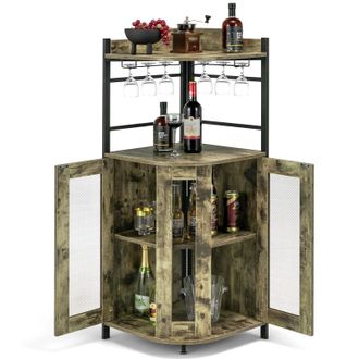 Costway Costway Kitchen Corner Bar Cabinet Industrial Wine Buffet Cabinet in Light Brown