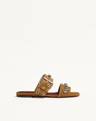 Valentino Garavani Sandalo Slide Nellc&ocirc;te In Crosta Donna HAVANA BEIGE 35.5
