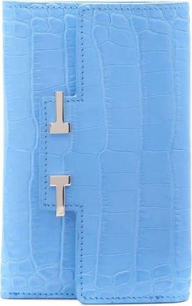 Tom Ford Aube Croc Embossed Compact Wallet in Lichen Blue at Nordstrom