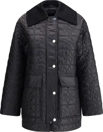 Ganni Womens Glossy Finish Down Jacket Phantom Nylon Puffer