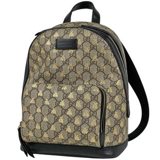 Gucci Beige Black Coated Canvas Leather Backpack (Pre-Owned)