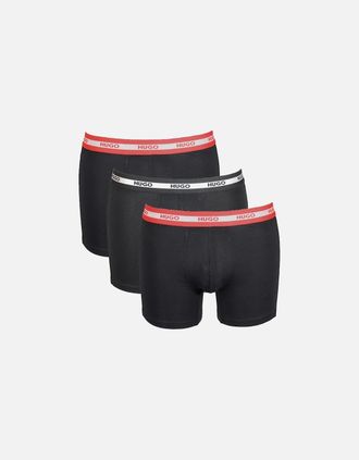 HUGO BOSS Mens 3-Pack Stripe Waistband Boxer Briefs, Black w/ red/silver - Size: 33/32/32