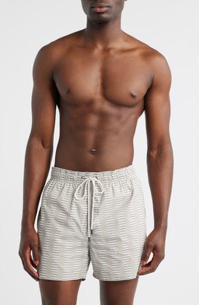 Bugatchi Cruz Geo Print Swim Trunks in Desert at Nordstrom, Size X-Large