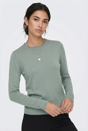 Only Strickpullover ONLY ONLLOYAL LS ONECK KNT NOOS, Damen, Gr. S, chinois gr&uuml;n detail:melange, Strick, Obermaterial: 80% Polyester, 20% Nylon, meliert, no