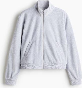 H&M Velour Zip-through Jacket in Light Gray Melange at Nordstrom, Size 4X-Large