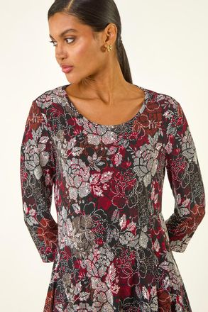 Roman Floral Puff Print Hanky Hem Top