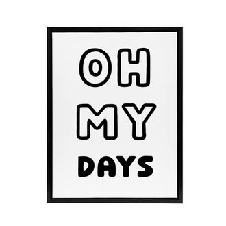 Artery8 Oh My Days Black White Bold Modern Simple Black Framed Canvas Art | Size: W24 x H32
