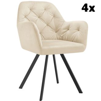 TecTake 4 Sillas de comedor 360&ordm; con reposabrazos y de terciopelo, crema