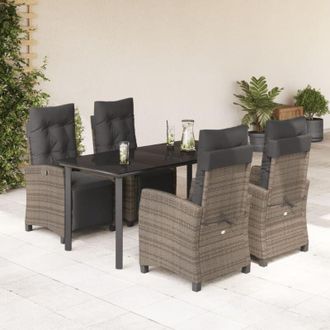 vidaXL Set Comedor De Jard&iacute;n 5 Piezas Con Cojines Rat&aacute;n Sint&eacute;tico Gris Vidaxl