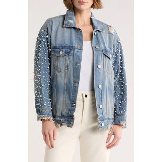 Blank NYC Faux Pearl Distressed Denim Jacket in Blue at Nordstrom Rack, Size X-Small