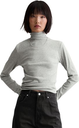 Marc O'Polo Denim Rollkragenshirt MARC OPOLO DENIM slim fit aus Rippjersey, Damen, Gr. XL, stone melange, Rippware, Obermaterial: 96% Baumwolle, 4% Elasthan, slim fit, 