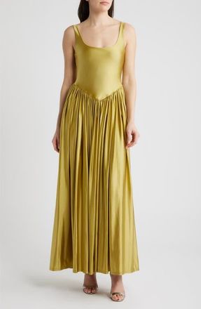 Delfi Oriana Stretch Satin Gown in Olive at Nordstrom, Size X-Small