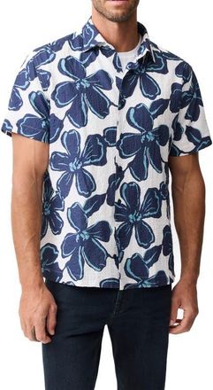 Rodd & Gunn Hamilton Bay Weekend Fit Floral Short Sleeve Stretch Seersucker Button-Up Shirt in Ink at Nordstrom, Size Xxx-Large