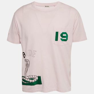Bode Pink Printed Jersey Velvet Applique T-Shirt