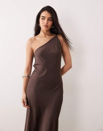 Only Vestito lungo monospalla marrone cioccolato