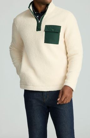 UNTUCKit Brenley Quarter Zip Mixed Media Fleece Pullover in Ecru at Nordstrom, Size X-Large