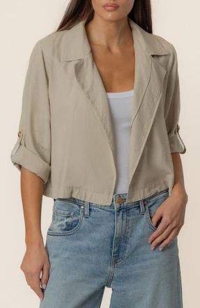 Kut from the Kloth Nadine Crop Open Front Linen Blend Jacket in Sand at Nordstrom, Size X-Large