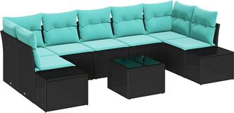 vidaXL Conjunto De Sof&aacute; De Jard&iacute;n 8 Uds. Negro Rat&aacute;n Sint&eacute;tico Vidaxl