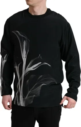 Dolce & Gabbana Black Floral Print Crewneck Pullover Mens Sweater