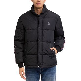 U.S.Polo Association U. S. Polo Assn. Puffer Jacket Mens Black Striped Full Zip Long Sleeve KFC286