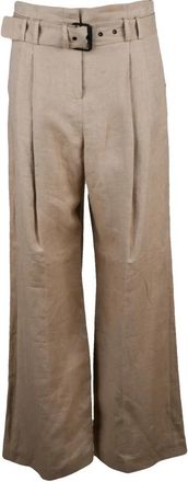Eleventy Pantalone - Dames - Wijde Broeken - Beige - M - Linnen - Broeken