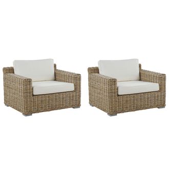 Beliani Beliani - Conjunto De 2 Sillones De Rat&aacute;n Natural Cojines Blancos Ardea