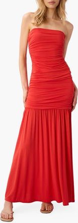 Cami NYC Waverly Strapless Drop Waist Maxi Dress in Goji at Nordstrom, Size X-Small