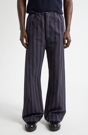 Maison Margiela Stripe Cotton Wide Leg Pajama Trousers in Grey And Asphalt at Nordstrom, Size 32 Us