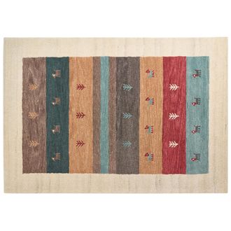 Beliani Beliani - Alfombra Gabbeh De Lana Rojo Azul Beige Naranja 160 X 230 Cm Tribal Pelo Denso Sarilar