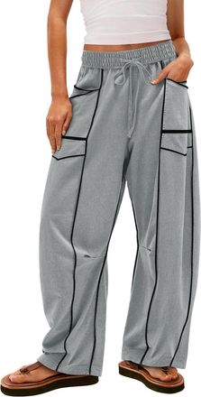 Generic Womens Loose Fit Wide Leg Sweatpants - Trendy Baggy Lounge Pants with Deep Pockets Open Bottom Jogging Sweatpants Sports Pants Grey