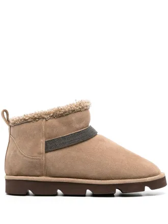 Brunello Cucinelli faux-shearling suede boots - women - Calf Suede/Eco Brass/Bos Taurus/Rubber - 36 - Neutrals