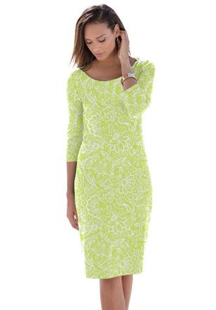 Jessica London Stretch Cotton Boatneck Shift Dress in Lime Scroll Medallion at Nordstrom, Size 24