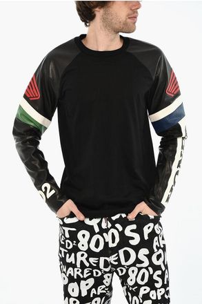 Dsquared2 T-Shirt Girocollo in Cotone con Maniche in Pelle taglia S