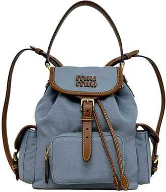 Miu Miu Brown Light Blue Canvas Leather Backpack (Pre-Owned)