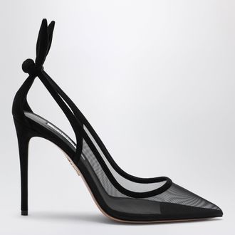 Aquazzura D&eacute;collet&eacute; Bow Tie nere in rete e camoscio