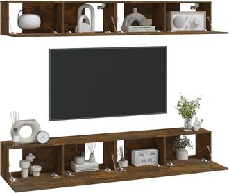 Berkfield Home Wall TV Cabinets 4 pcs Smoked Oak 100x30x30 cm in Brown | Size: 100 x 30 x 30 cm