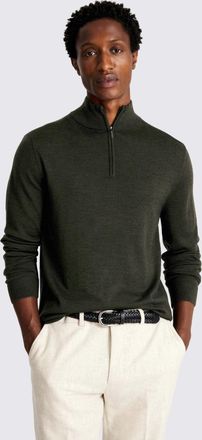 Moss Khaki Merino-Blend Zip-Neck Jumper