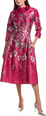 Teri Jon by Rickie Freeman Metallic Jacquard Floral Shirtdress